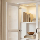 63 inch Smart White Display Cabinet with Bluetooth LED Lights, 8 Drawers & 4 Glass Doors