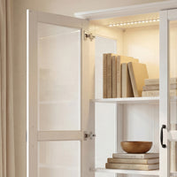 63" Smart White Display Cabinet with Bluetooth LED Lights, 8 Drawers and Glass Doors