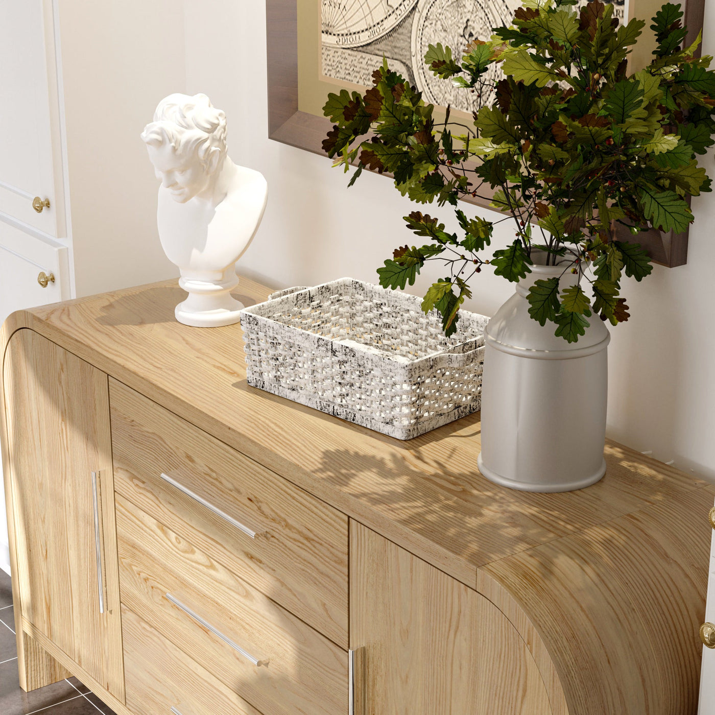 59" Minimalist Natural Sideboard Cabinet Buffet Storage Cabinet With Hinged Doors and Pull-out Drawers