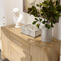 59" Minimalist Natural Sideboard Cabinet Buffet Storage Cabinet With Hinged Doors and Pull-out Drawers