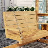 Wooden swing with chains on a patio