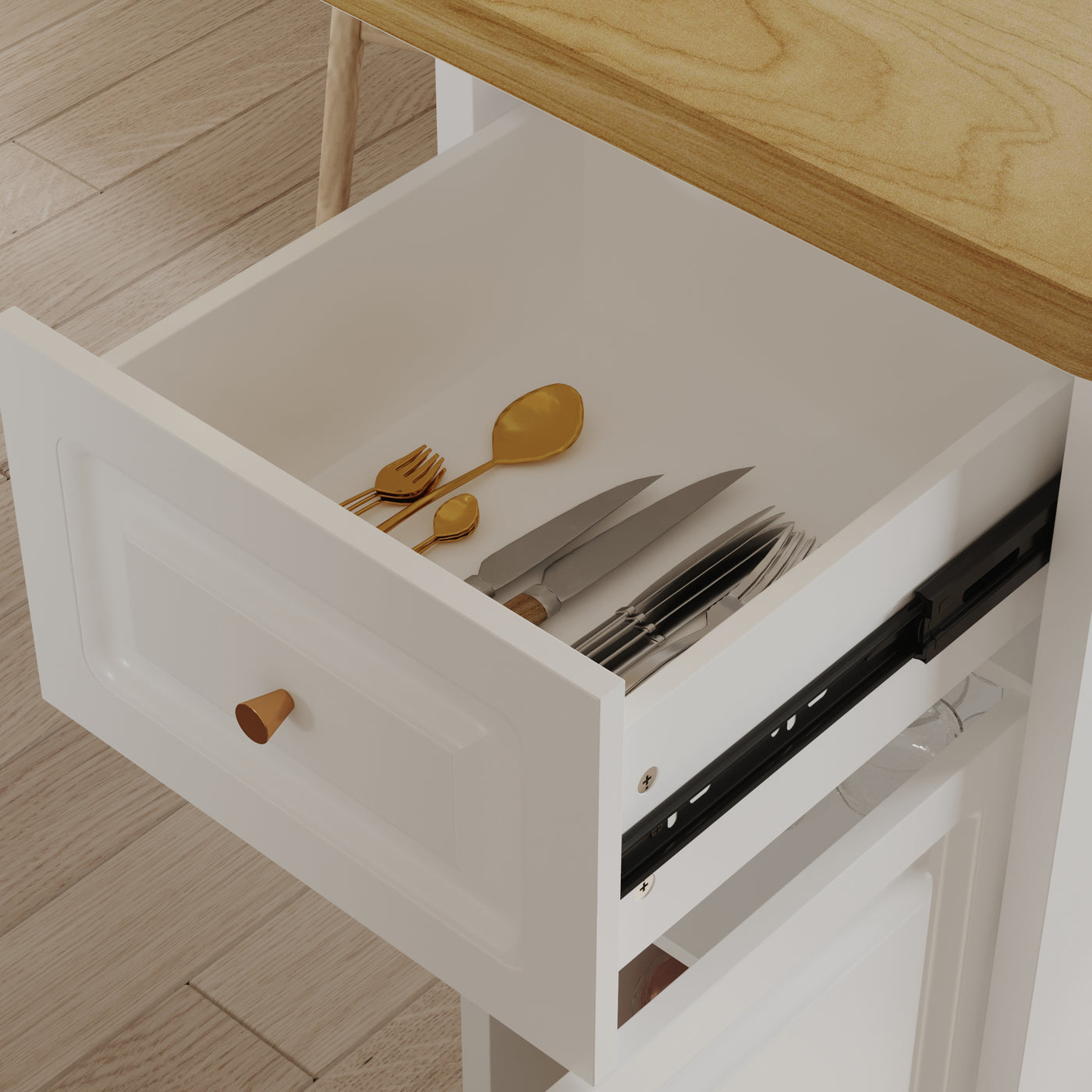 82.7" Modern White Kitchen Island with Storage Cabinet and Drawers