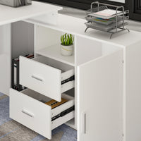 L-Shaped Computer Desk Writing and Gaming Desk with Drawers and Shelves for Home Office