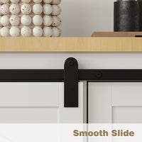 94.5" Modern White Extra Long Barn Door TV Stand with 4 Drawers, Sliding Doors and Adjustable Shelves