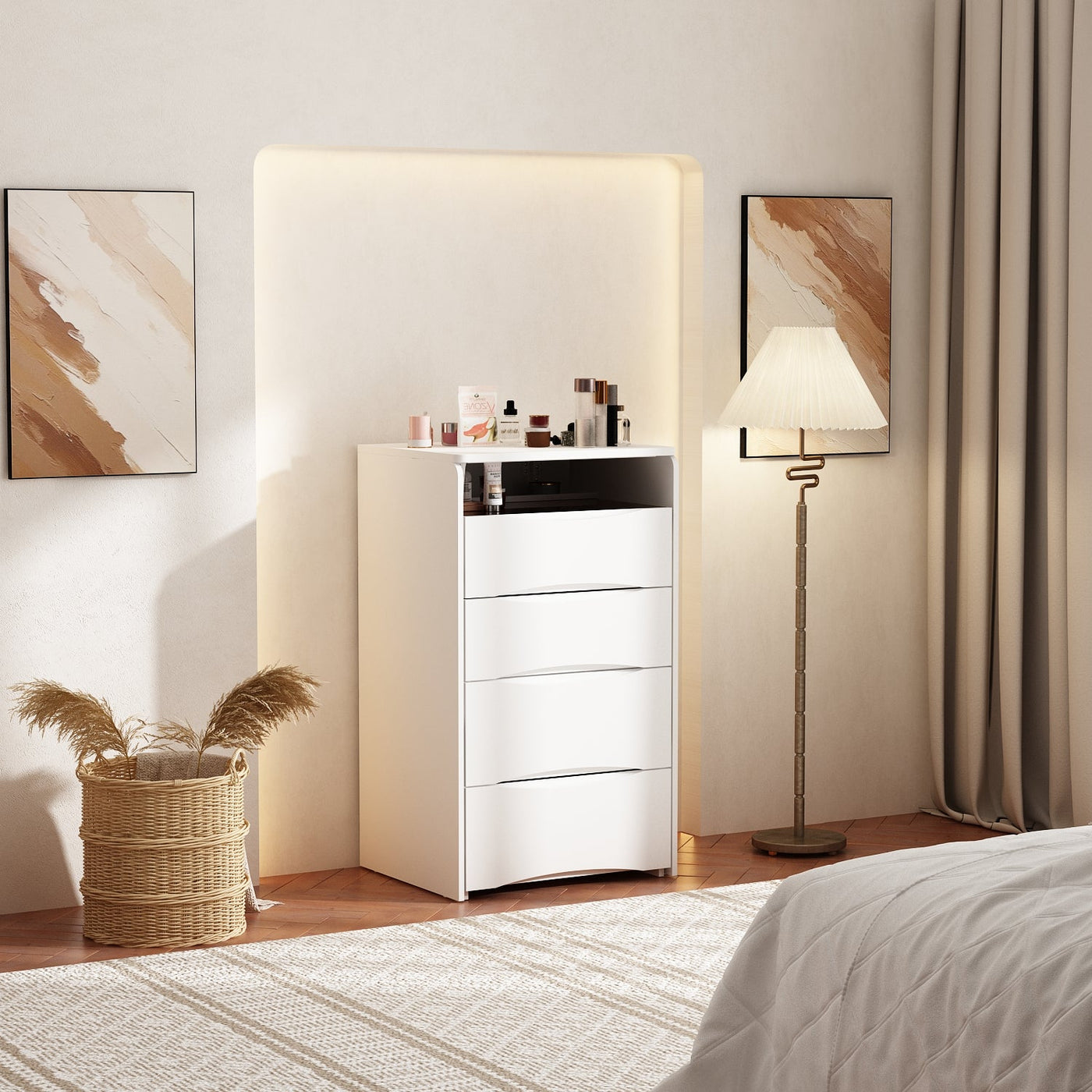 18.7" Modern White Makeup Vanity Desk with Lights and Flip Mirror
