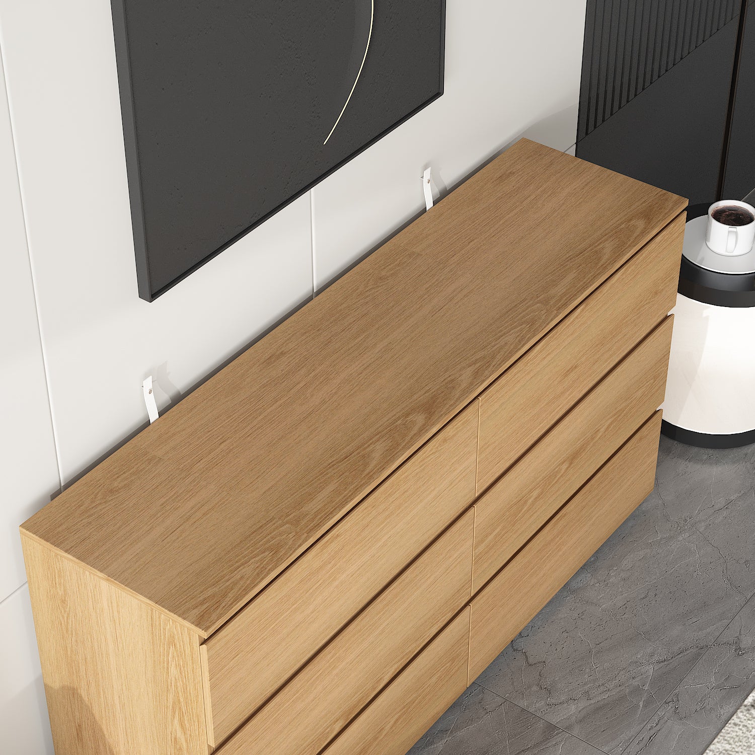 Distressed 6-Drawer Sideboard with Grain Texture - 59" Wide