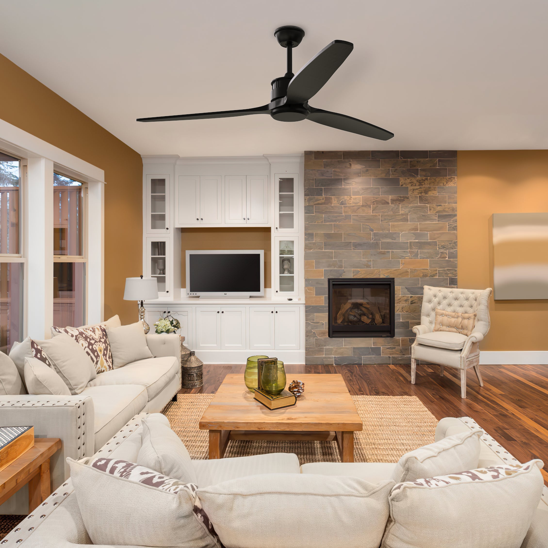 Ceiling Fan Remote Control DC Motor with 6 Speeds 2 Down Rods Outdoor Ceiling Fan