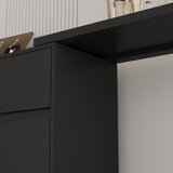 51.2" Modern Minimalist White/Black L-Shaped Rotatable Dresser Writing Table with 6 Drawers