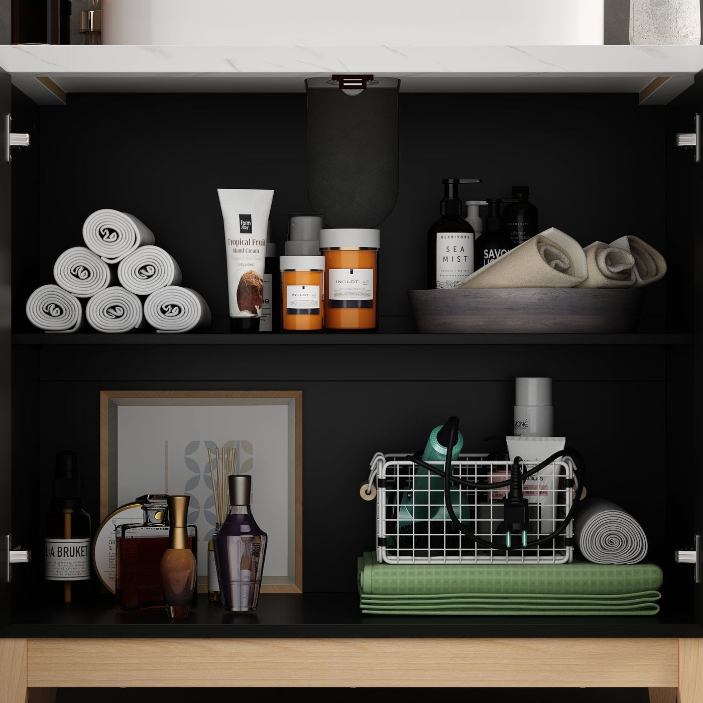 31.6" Modern Black Single Bathroom Vanity With Manufactured Wood Top And Interior Shelves