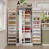 31.5" Modern White Kitchen Pantry with Rotating Food Storage Shelves, Adjustable Shelves, and Door-mounted Racks