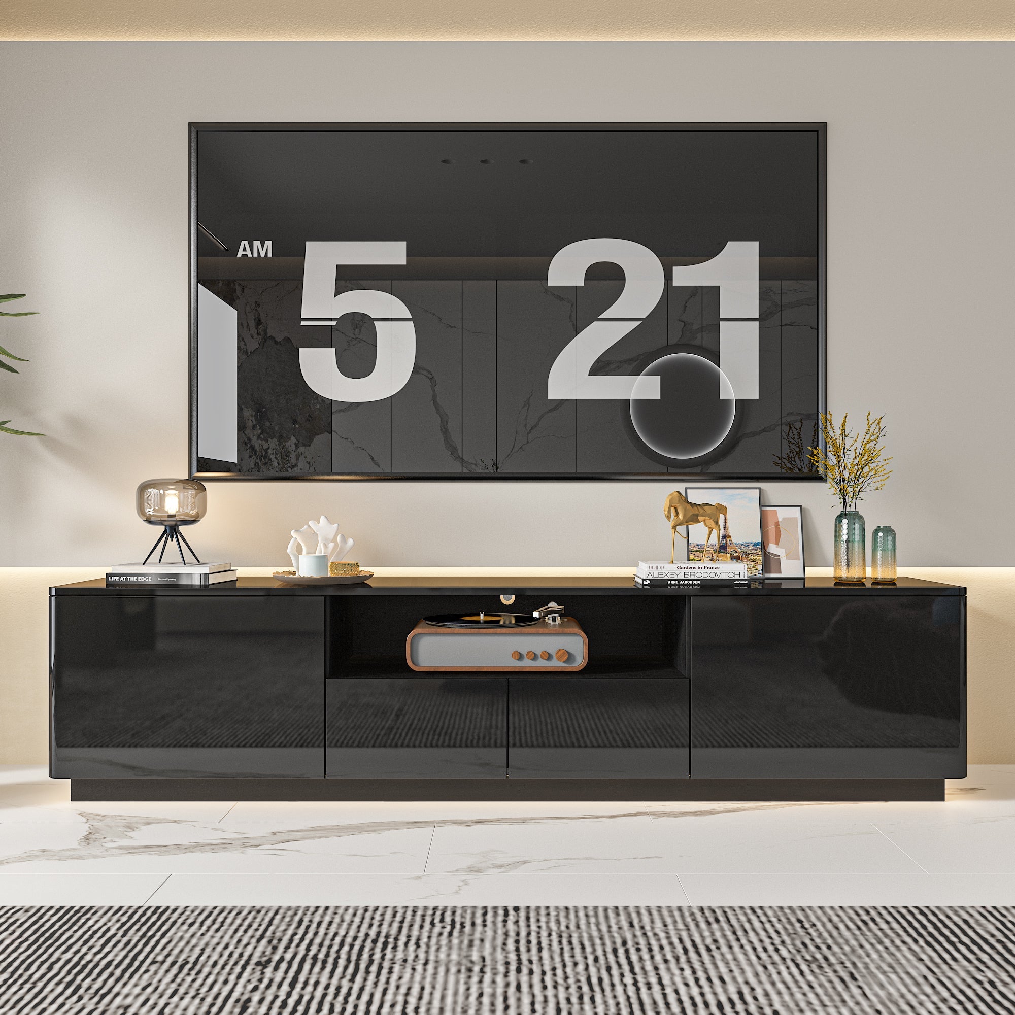 LED TV Stand Console Table Entertainment Center High Gloss