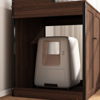 30.8" Walnut Wood‑Grain Cat Litter Box Enclosure with Multi‑Level Cat Perch and Storage Shelves
