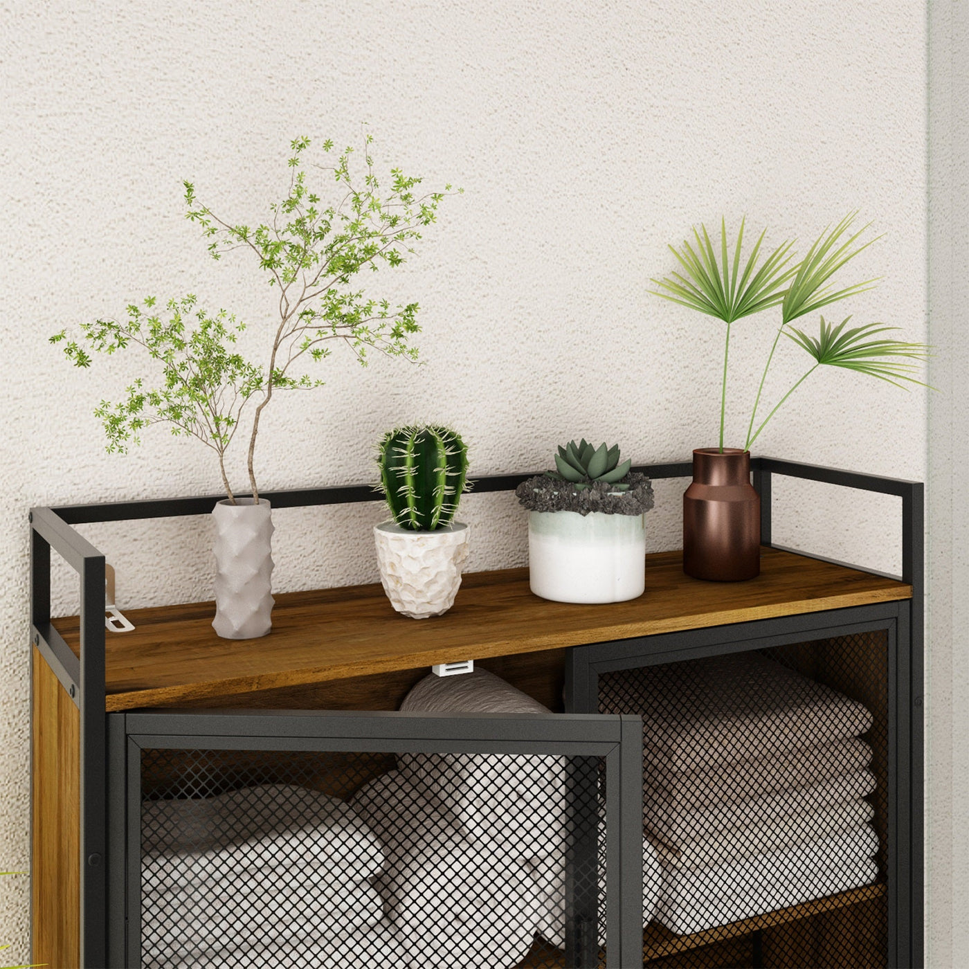 31.5" Industrial Brown Toilet Storage with Mesh Doors