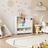39.4" Modern White Kids Bookcase with Magnetic Whiteboard Doors