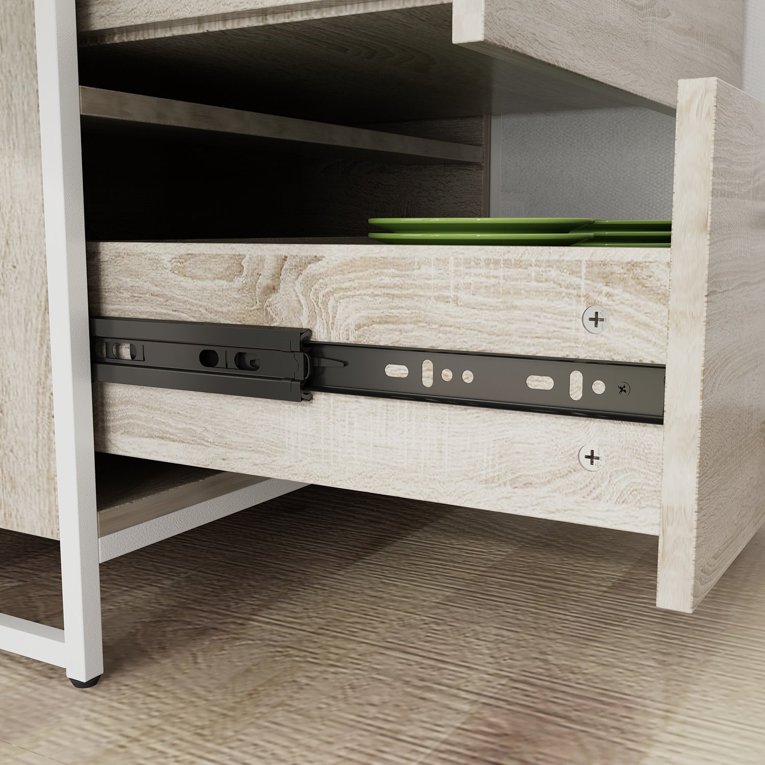 Large Kitchen Sideboard Display Cupboard with Drawers and Mesh Doors Wood Grain