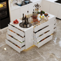 White wooden crate with drinks and snacks on a kitchen counter
