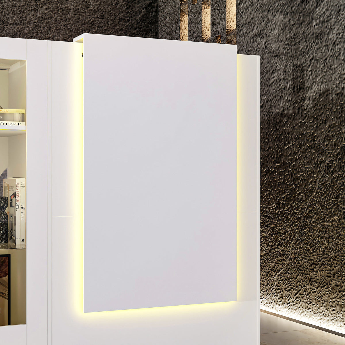 47" Modern Minimalist White LED Reception Desk With Open Shelving And Storage Compartments