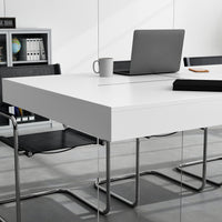 78.7" Modern Minimalist White Writing Desk With Glass Base