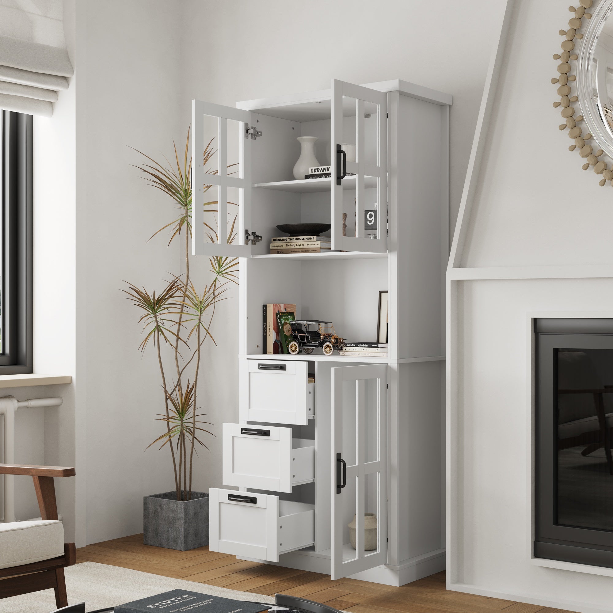 Tall Storage Cabinet With Glass Doors