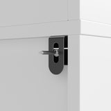 White garage storage cabinet with countertop, tool wall, and lower doors