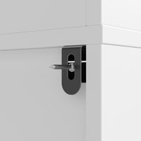 White garage storage cabinet with countertop, tool wall, and lower doors