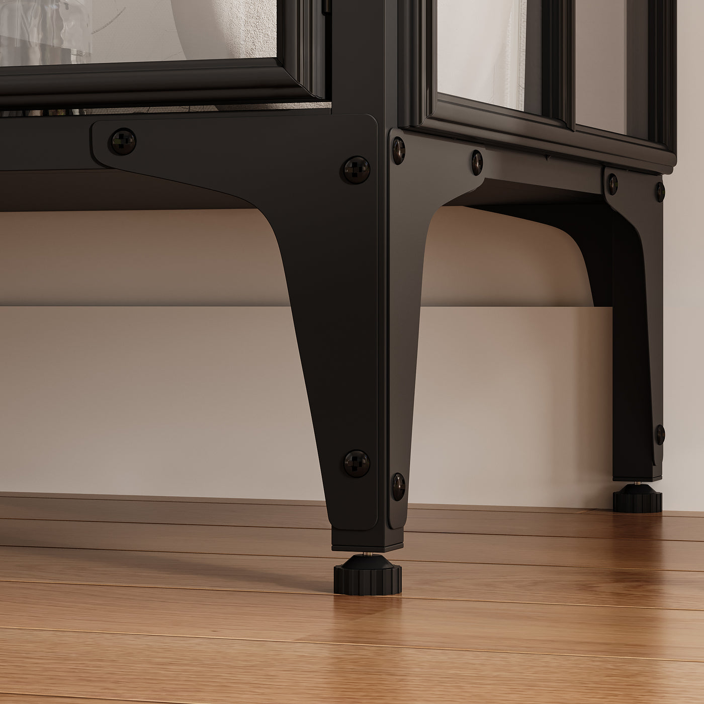 70.9" Black Glass Display Cabinet with LED Lighting