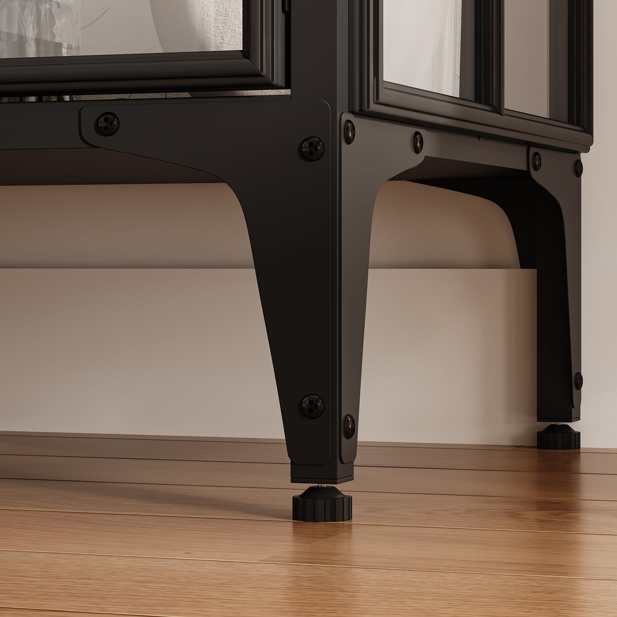 70.9" H Black Glass Display Cabinet With LED Lighting