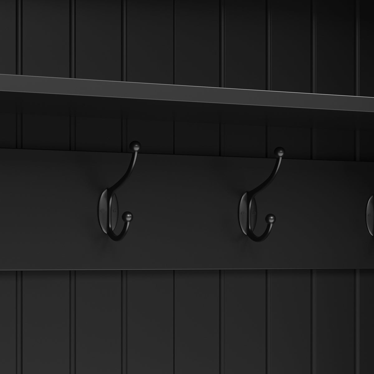 63.2" Black Farmhouse 4‑In‑1 Hall Tree Entryway Organizer with Coat Rack, Shoe Storage Bench & Rattan Side Cabinets