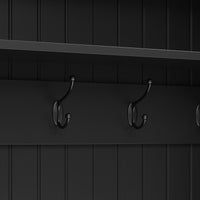 63.2" Black Farmhouse 4‑In‑1 Hall Tree Entryway Organizer with Coat Rack, Shoe Storage Bench & Rattan Side Cabinets