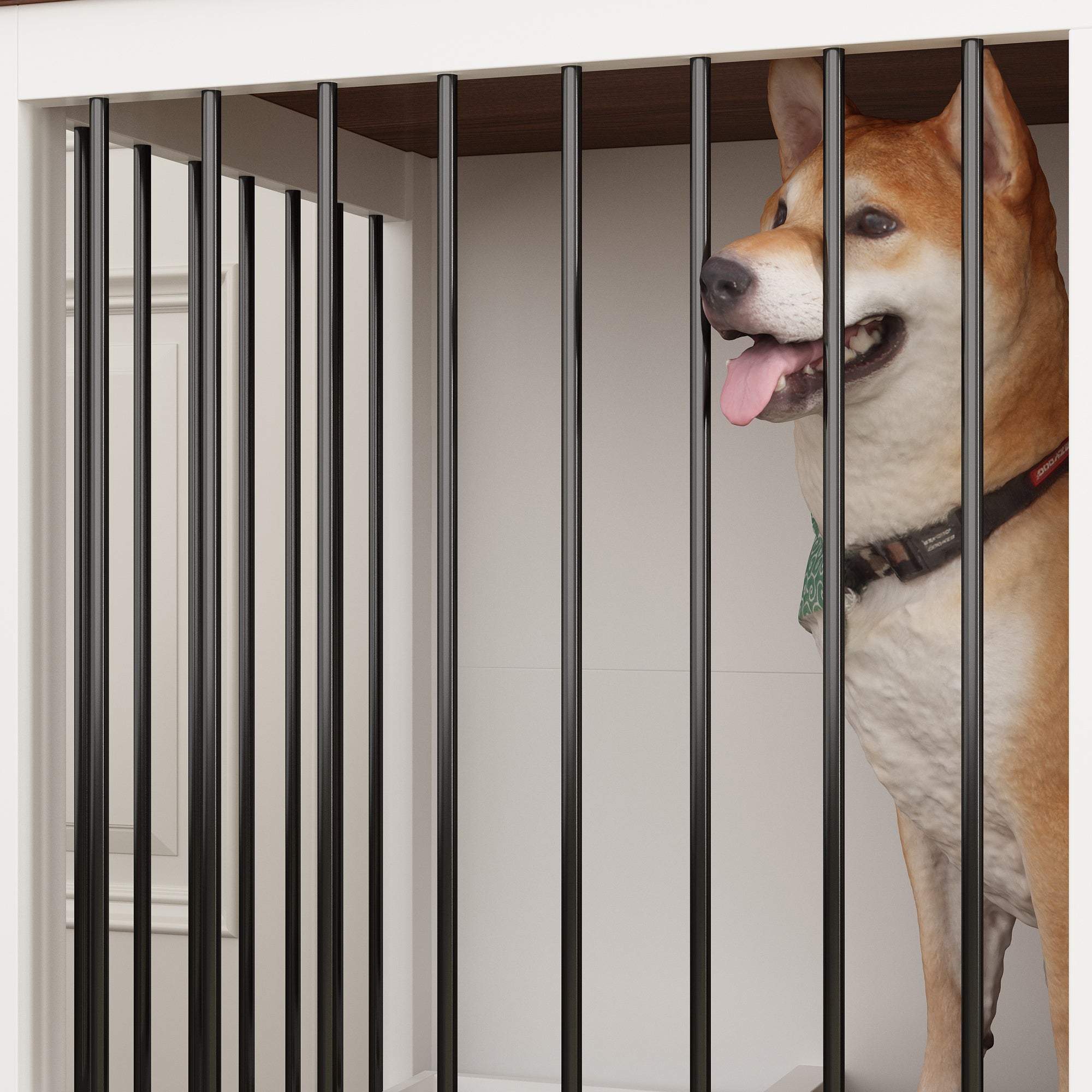 Large Dog Crate Furniture With Pull-Out Dog Bowls And Divider
