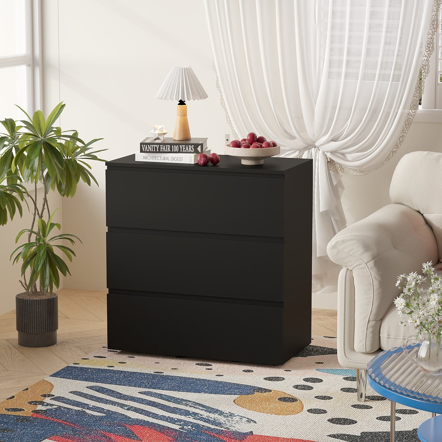 30.3" Modern 3-Drawer Nightstand / Small Dresser with Handle-Free Design