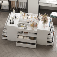 62" Modern White 14-Drawer Chest with Tempered Glass Top
