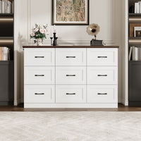 63" Modern White TV Stand Dresser with Hidden TV Lift & 9 Drawers