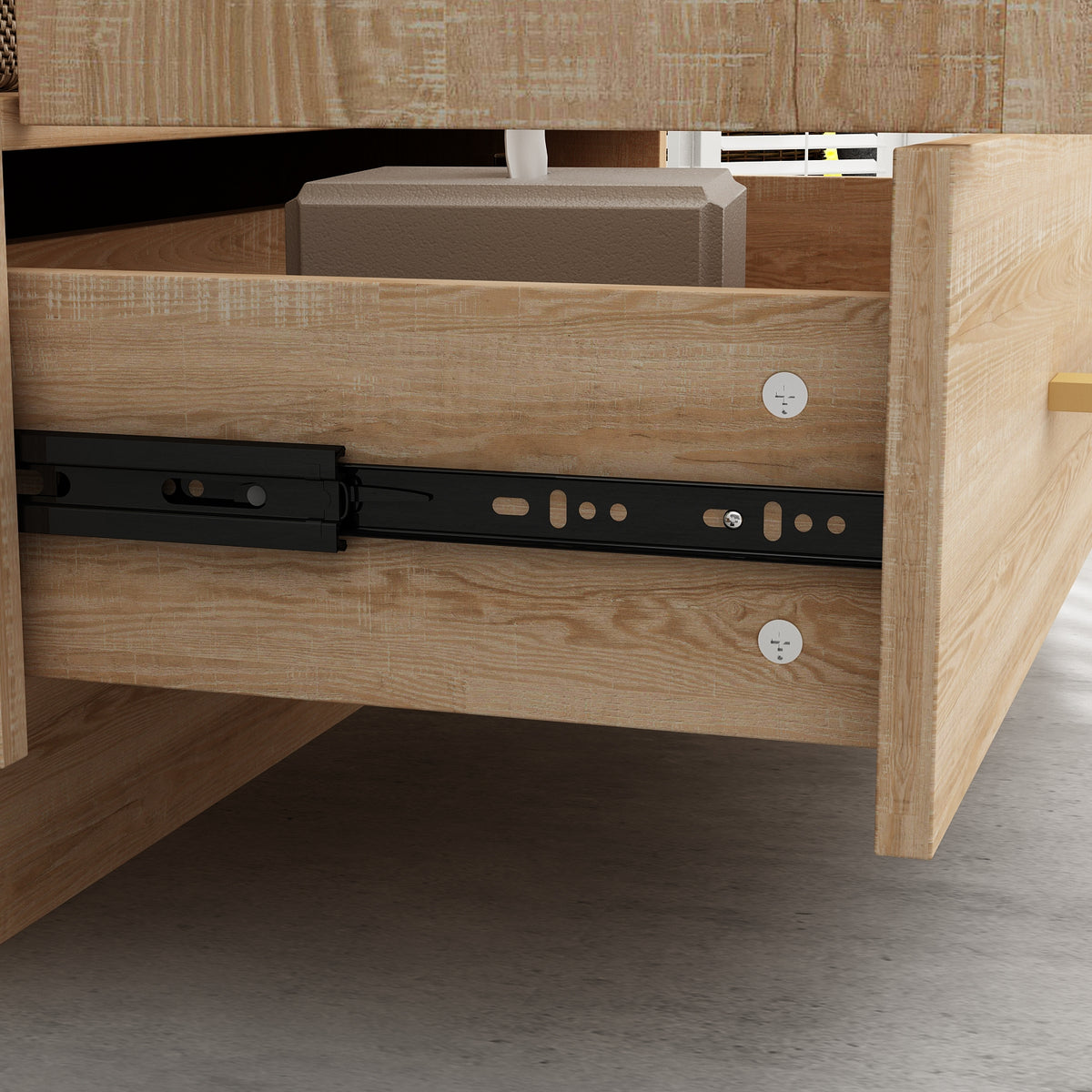 29.9" Modern Oak Bathroom Vanity Cabinet with White Stone Vessel Sink