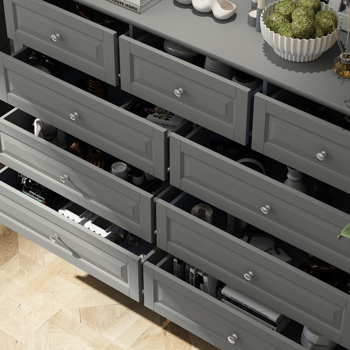55.1" Traditional White 9-Drawer Dresser