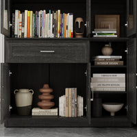 46" Modern Black Display Bookcase with Glass Doors & Drawer