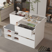 47.2" Modern White 4-Shelf Chest With Top And Comfortable Bench