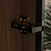 Geyma 31.5" Modern Brown Display Cabinet with Glass Doors, LED Lights and 3 Drawers