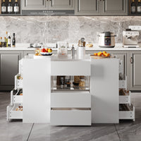 47.2" Modern White Kitchen Island with 14 Drawers and Tempered Glass Top