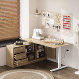 63 inches Modern Minimalist White Standing Desk With 3 Drawers, 2 Exterior Shelves, Electric Lift