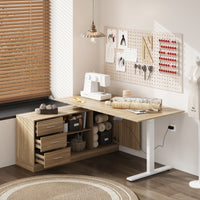63" Modern Minimalist White Standing Desk with 3 Drawers and 2 Shelves