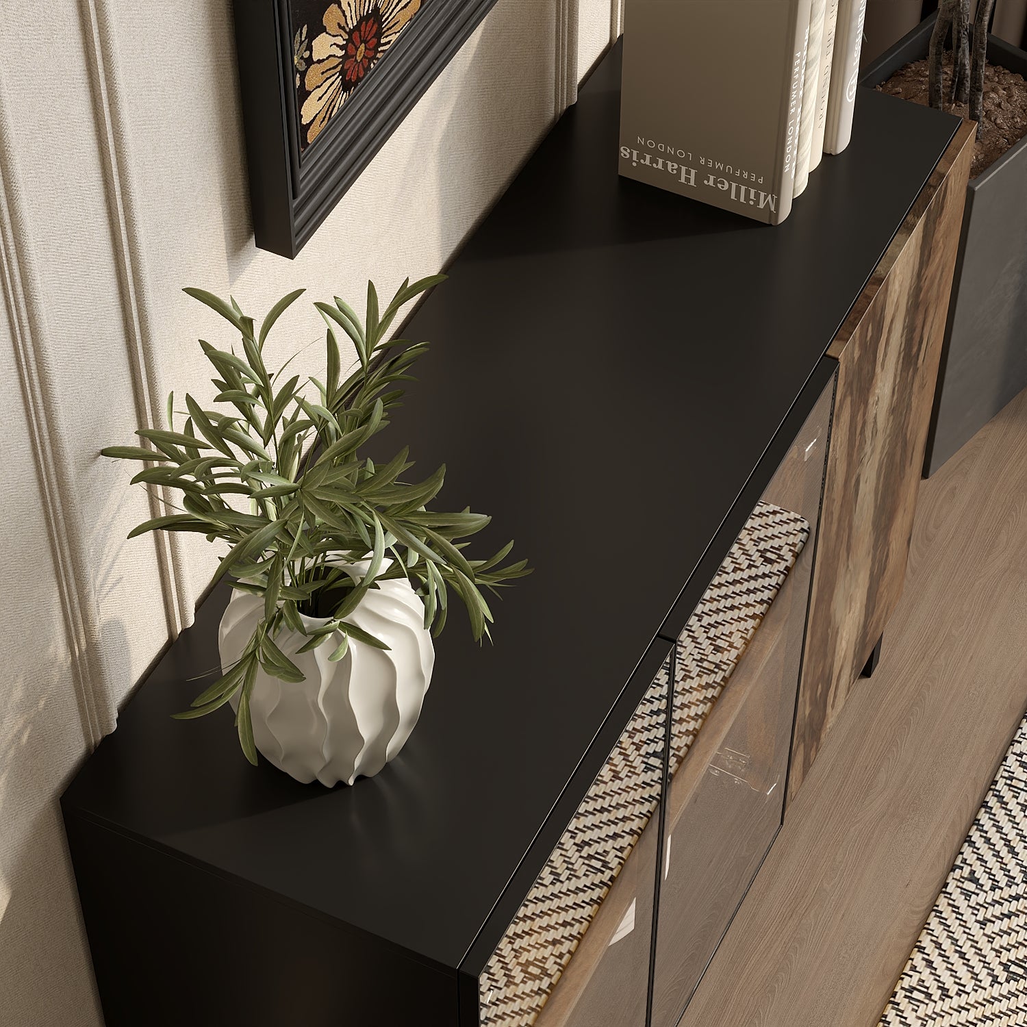 47.2" W Sideboard Cabinet Buffet With Glass Door And Light