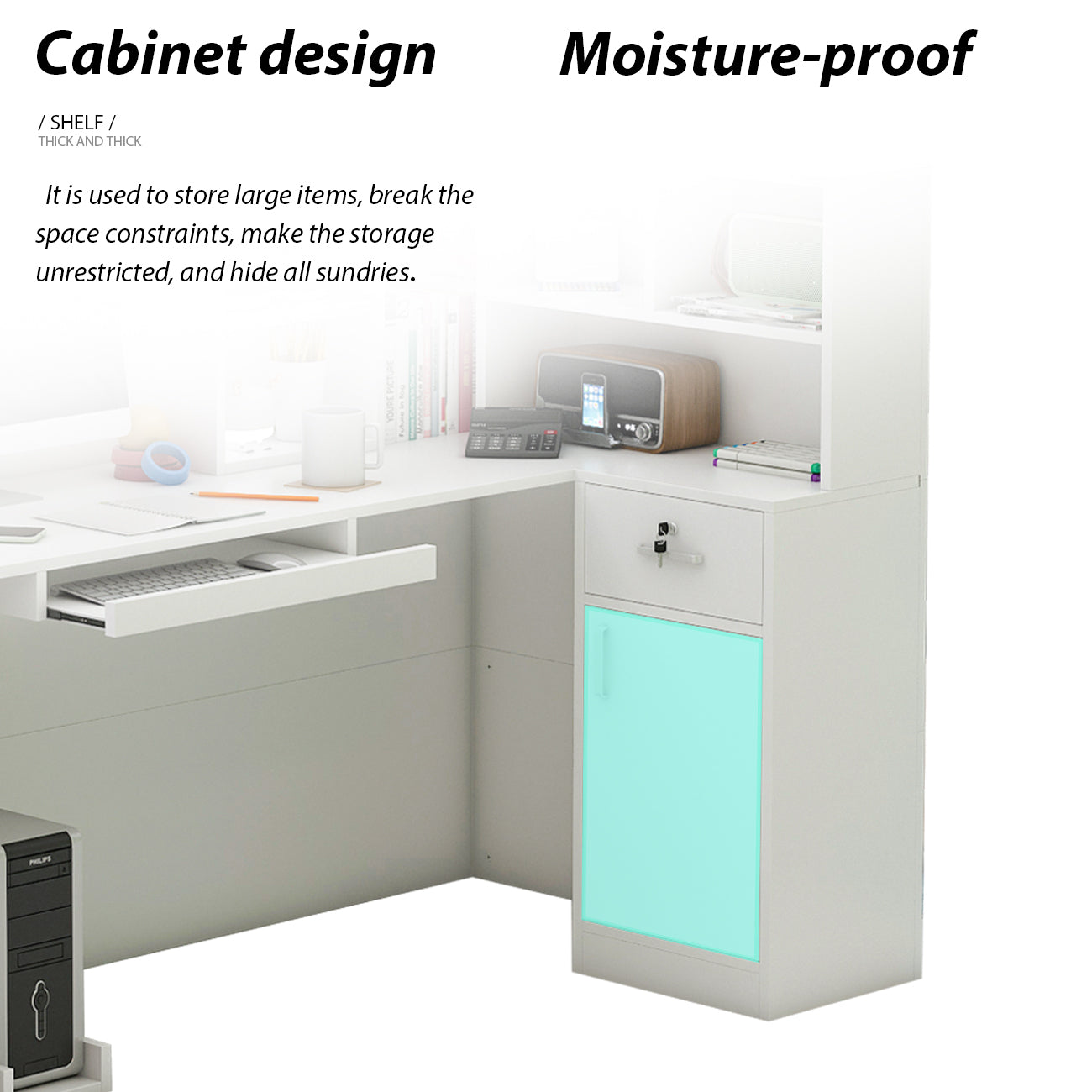 L-Shaped Reception Desk with Large Storage Filing Cabinets