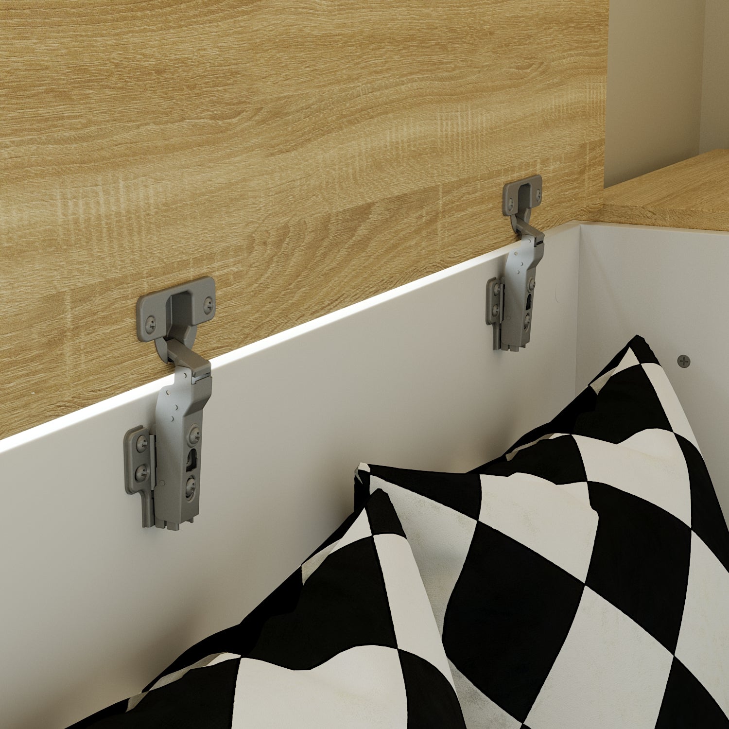 White corner shoe cabinet with bench seating and hidden storage