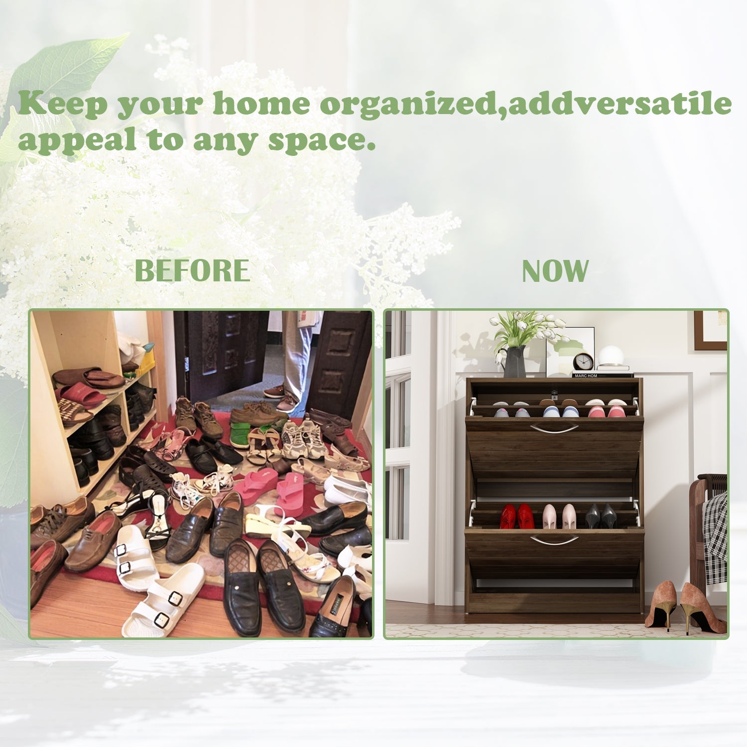 Shoe Cabinet with 2 Flip Drawers 2-Tire Shoe Storage Cabinet for Entryway