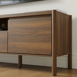 70.9 in. Modern Walnut TV Stand with Sliding Doors and Open Shelf
