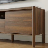 70.9 in. Modern Walnut TV Stand with Sliding Doors and Open Shelf