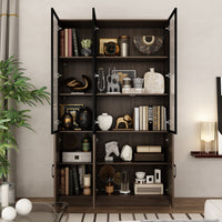 Geyma 47" Modern Brown Display Cabinets with Glass Door and Adjustable Lighting