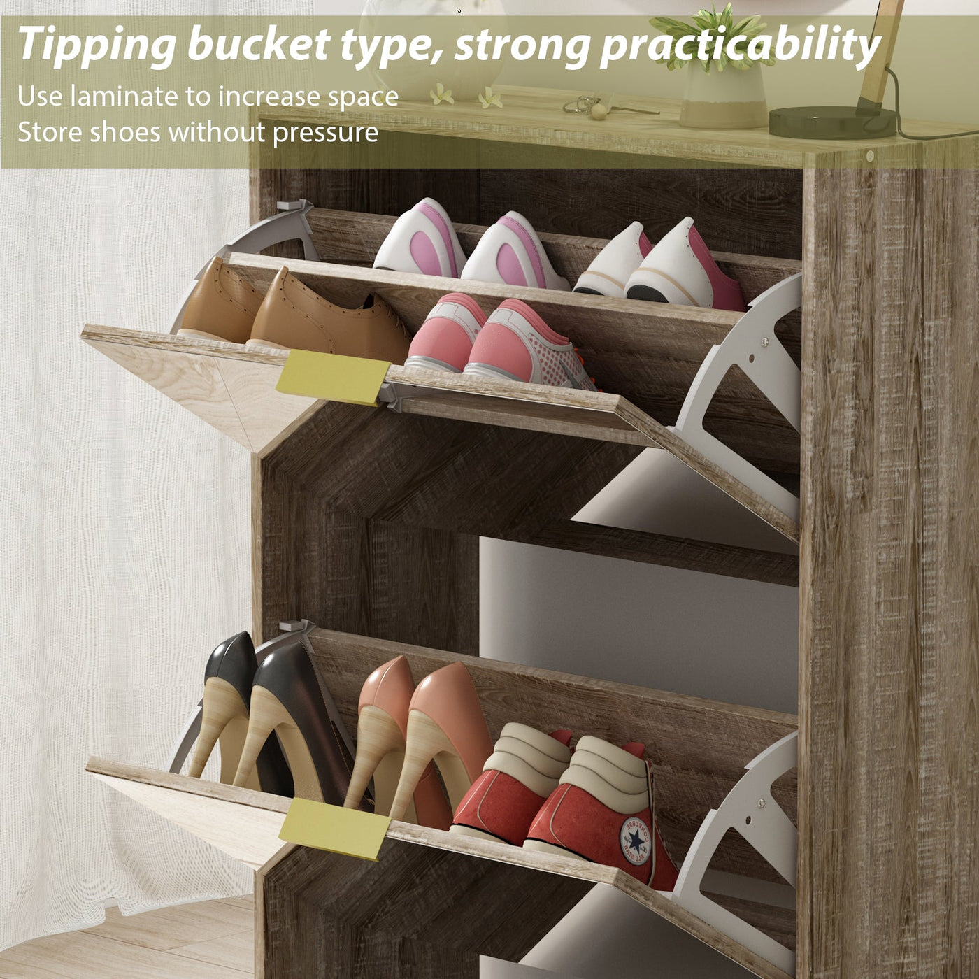Entryway Shoe Storage Cabinet with 3 Flip Drawers Wood Shoe Cabinet Shoe Organizer with Mirrored Front