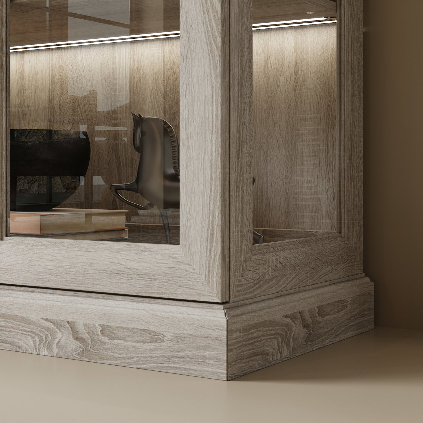 68.5" Modern Display Bookcase with 4 Glass Doors and Lights